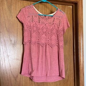 Maurices Pink Cropped Cap Sleeve Blouse